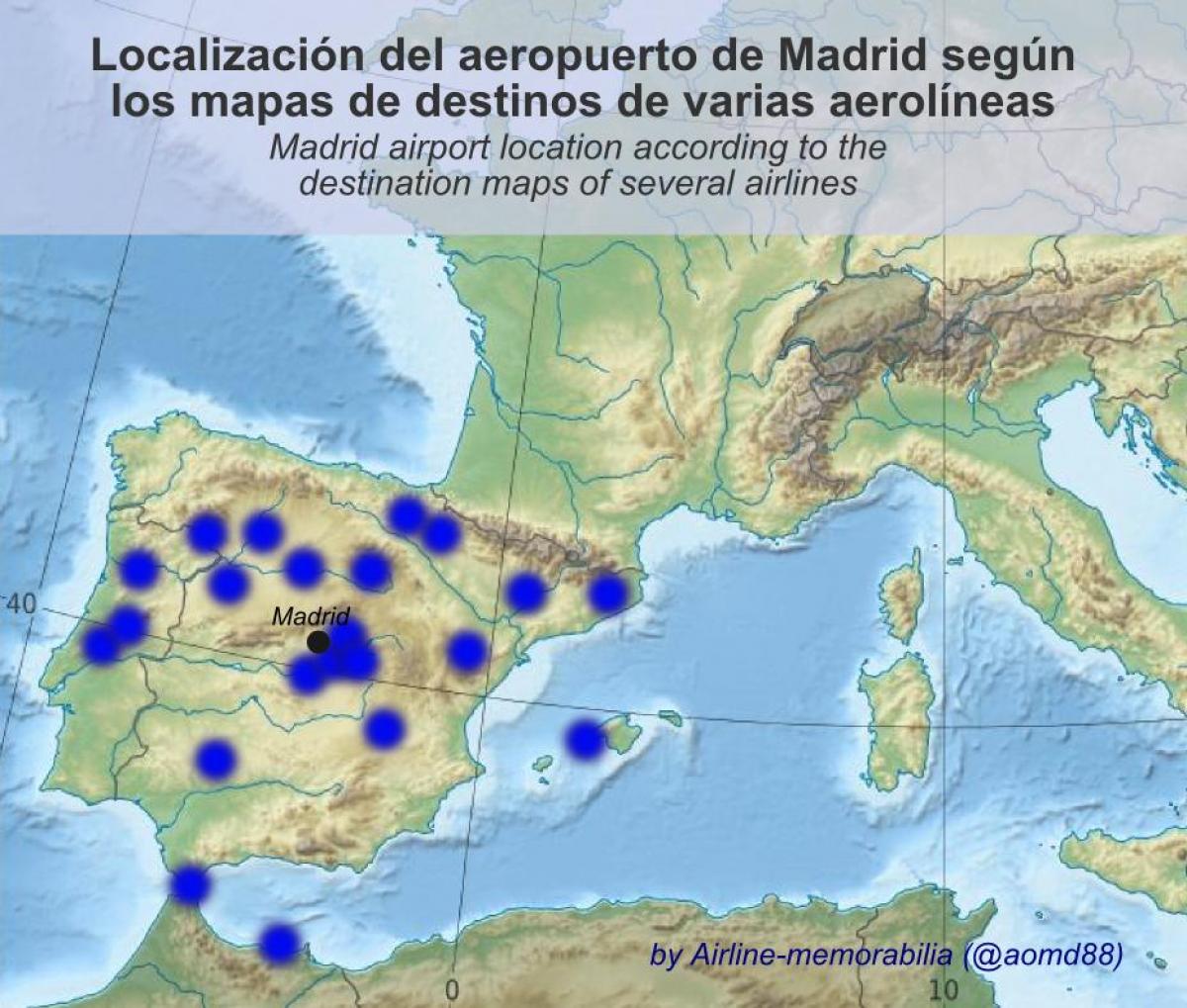 mapa do aeroporto de Madrid destinos