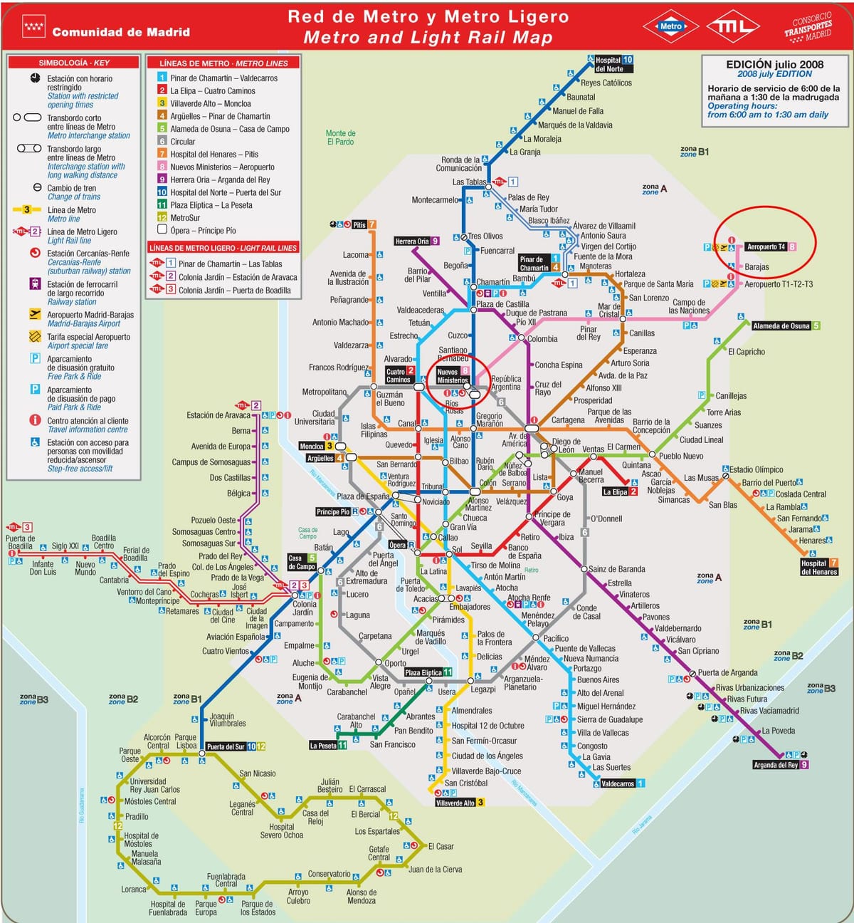 Madrid mapa de metrô do aeroporto