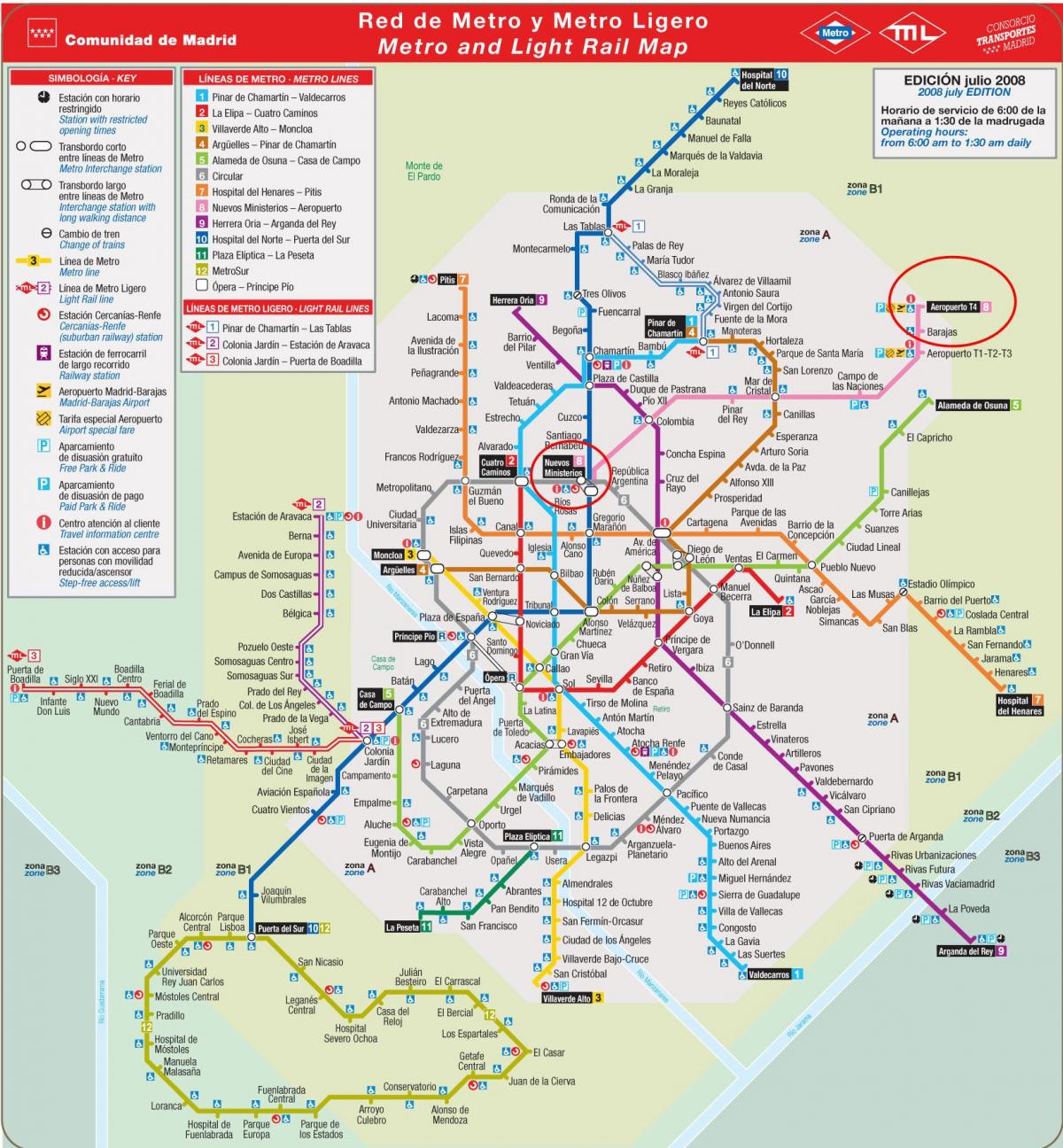 Madrid mapa de metrô do aeroporto