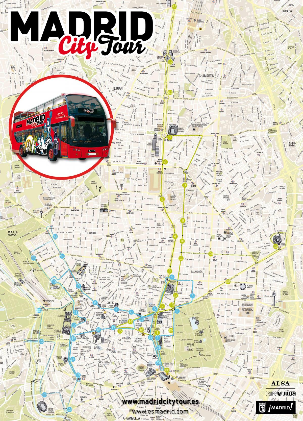 Madrid ônibus de excursão mapa