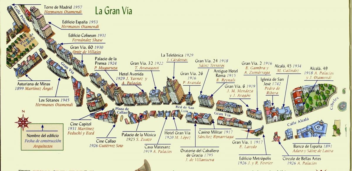 mapa de gran via em Madrid