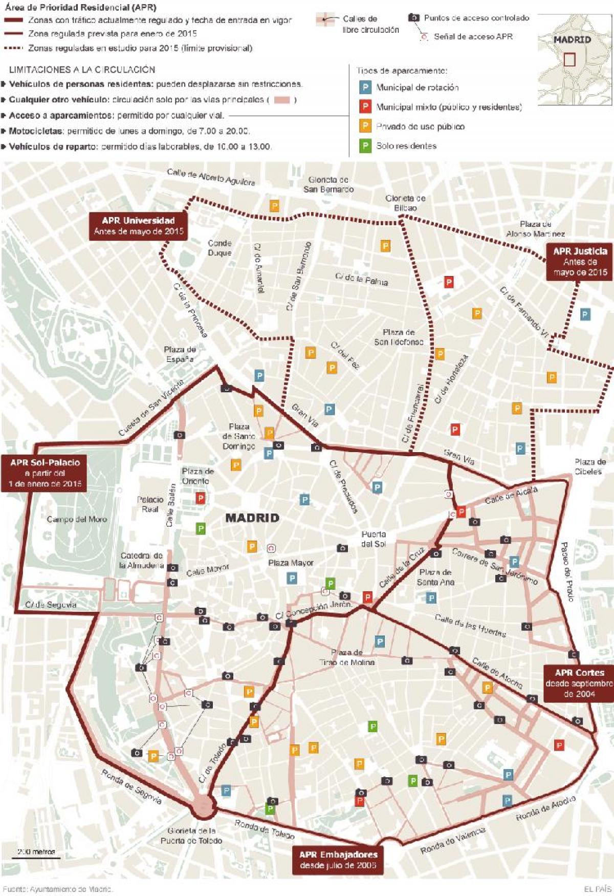 mapa de Madrid estacionamento