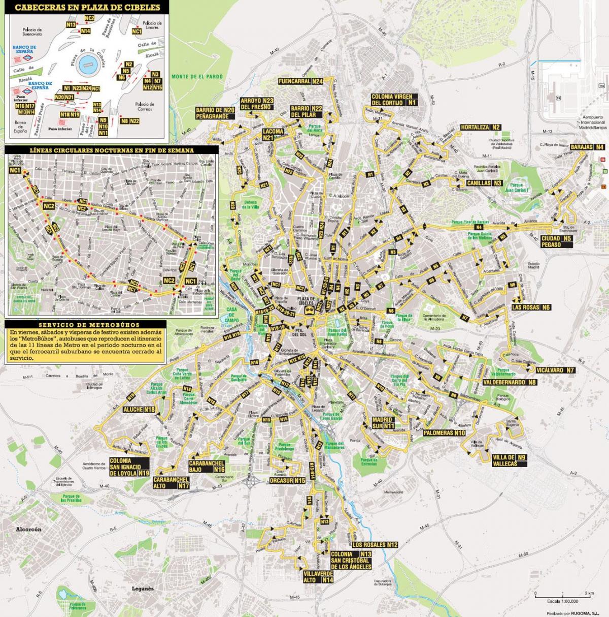 rotas de ônibus mapa de Madrid