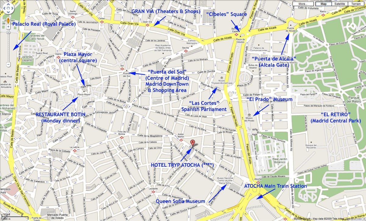 mapa do centro de Madrid, Espanha