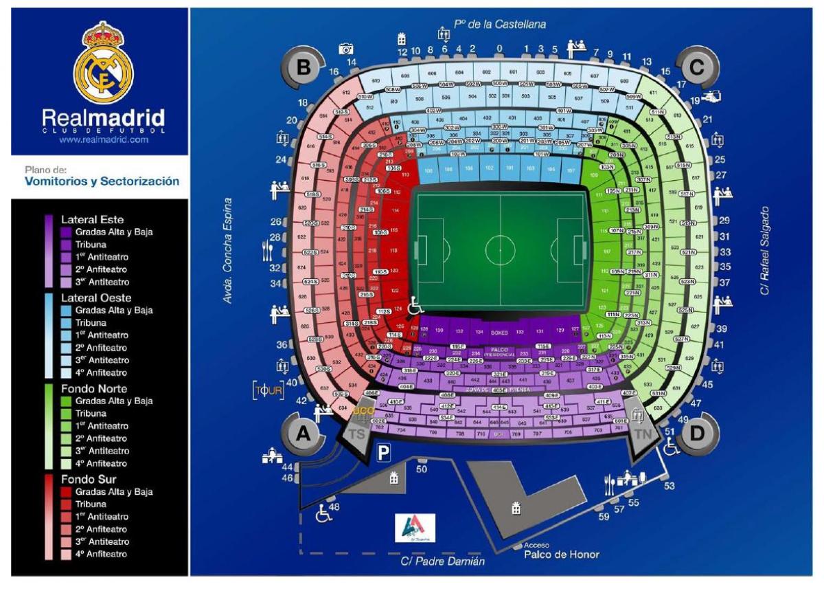 mapa do estádio do real Madrid