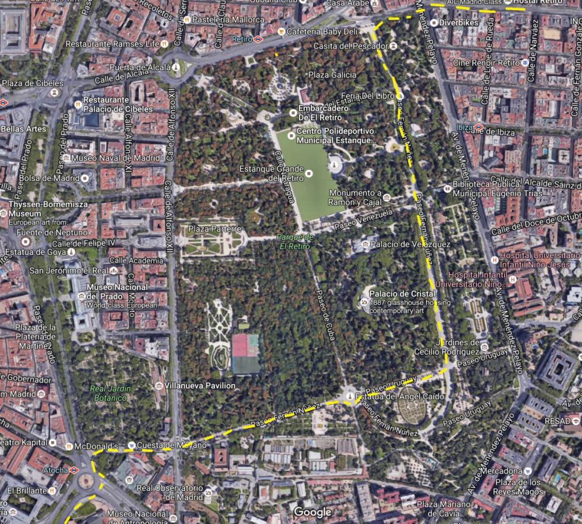 parque do retiro, o mapa de Madrid