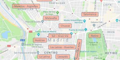 Mapa de Madrid, Espanha bairros