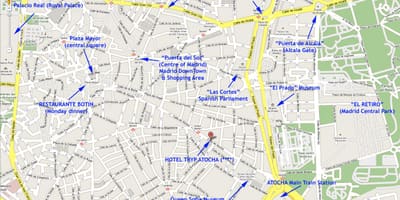 Mapa do centro de Madrid, Espanha